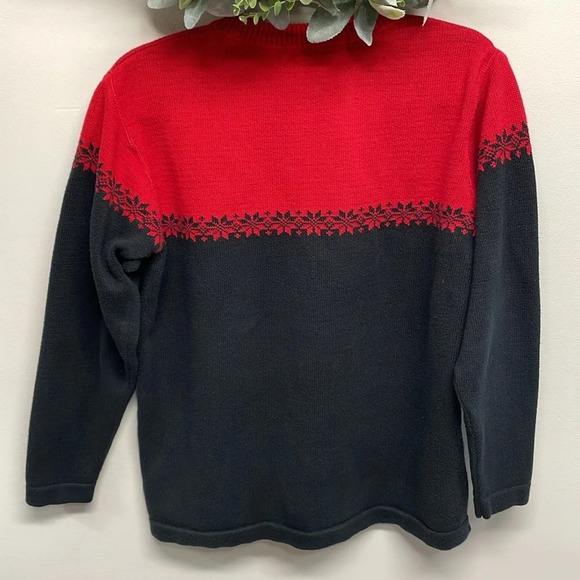 Eddie Bauer Vintage Black Red Nordic Snowflake Cotton Crewneck Sweater S - Picture 2 of 16